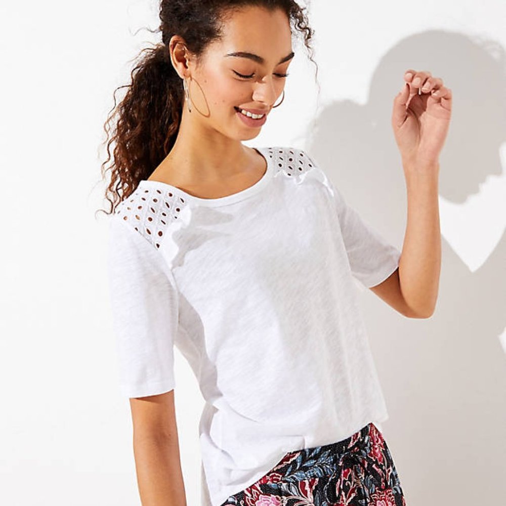 NWT LOFT Women's Ruffle Eyelet Tee
